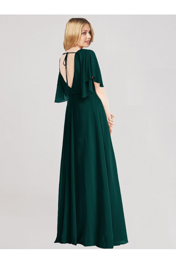 Tie Back Ever Green A-Line Round Neck Long Bridesmaid Dress York