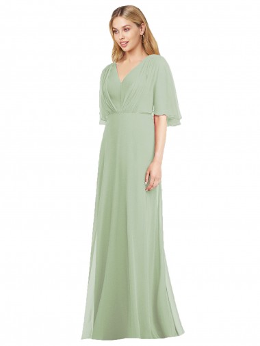 Smoke Green Trumpet V-Neck Long Bridesmaid Dress York
