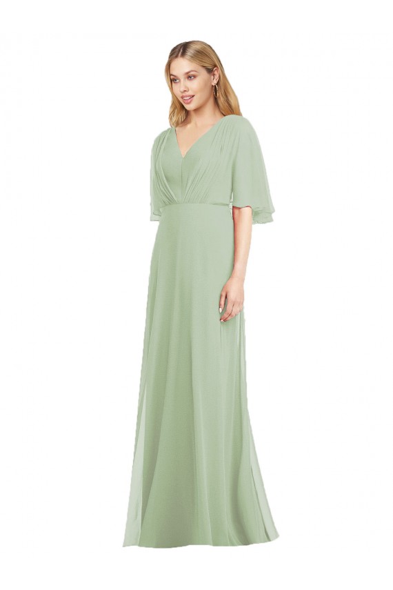 Smoke Green Trumpet V-Neck Long Bridesmaid Dress York