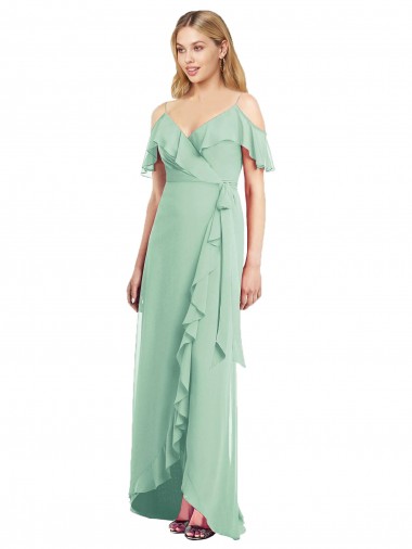 Mint Green Trumpet V-Neck Long High Low Bridesmaid Dress York
