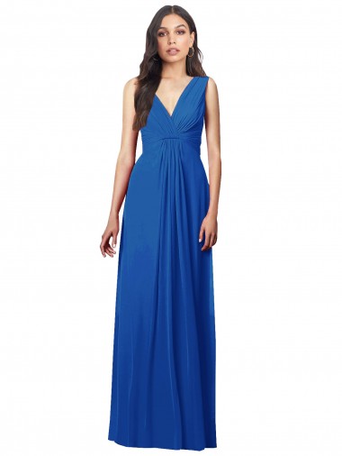 V-Back Royal Blue A-Line V-Neck Long Semi Formal Evening Dress / Bridesmaid Dress York
