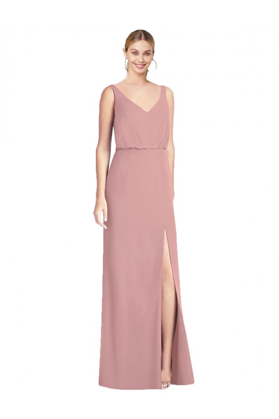 V-Back Dusty Pink Mermaid V-Neck Long Bridesmaid Dress York
