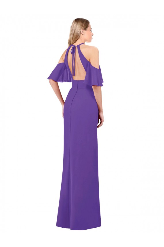 Open Back Purple A-Line Halter Neck Long Bridesmaid Dress York