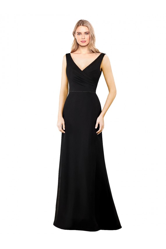 V-Back Black A-Line V-Neck Long Prom Dress / Bridesmaid Dress York