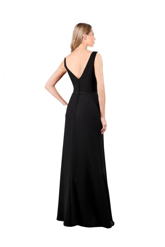V-Back Black A-Line V-Neck Long Prom Dress / Bridesmaid Dress York