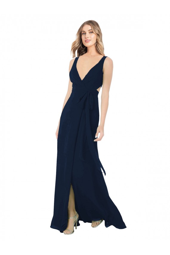 Dark Navy A-Line V-Neck Long Bridesmaid Dress / Evening Dress York