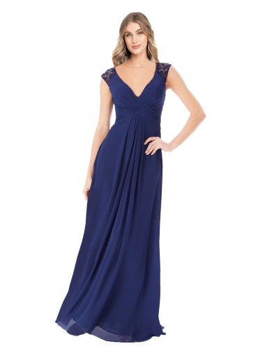 Keyhole Back Sapphire A-Line V-Neck Long Bridesmaid Dress York
