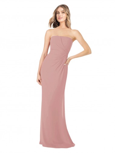 Dusty Pink Sheath Strapless Long Bridesmaid Dress York