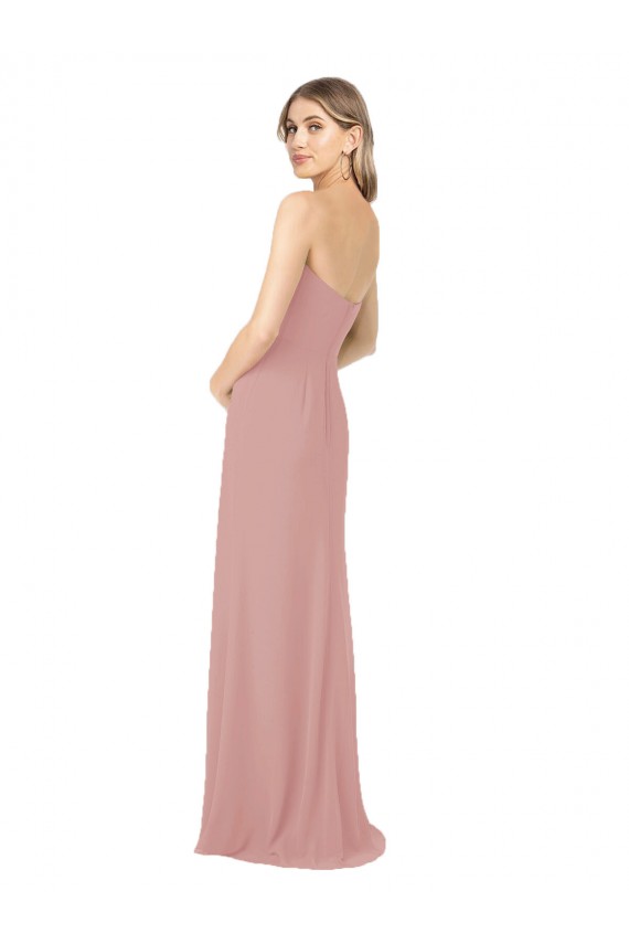 Dusty Pink Sheath Strapless Long Bridesmaid Dress York