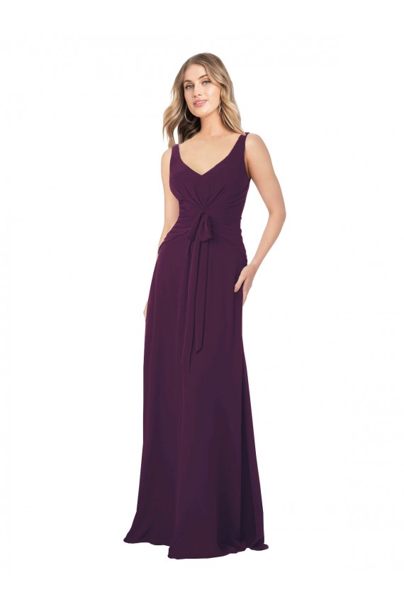 Grape A-Line V-Neck Long Floor Length Bridesmaid Dress York