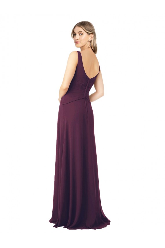 Grape A-Line V-Neck Long Floor Length Bridesmaid Dress York