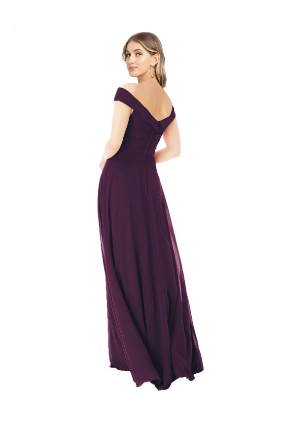 Grape A-Line Off the Shoulder Long Bridal Party Dress York