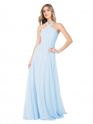 Light Sky Blue A-Line High Neck Long Bridesmaid Dress / Evening Gowns York