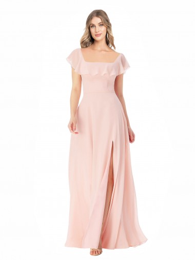 Pink A-Line Square Neck Long Formal Dress / Bridesmaid Dress York