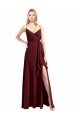 Low Back Burgundy Gold A-Line V-Neck Long Floor Length Bridesmaid Dress York