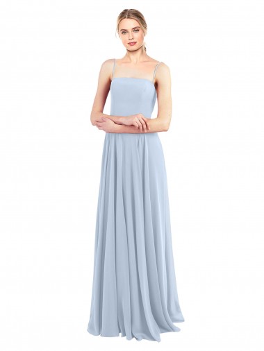 Low Back Light Sky Blue A-Line Square Neck Long Bridesmaid Dress York
