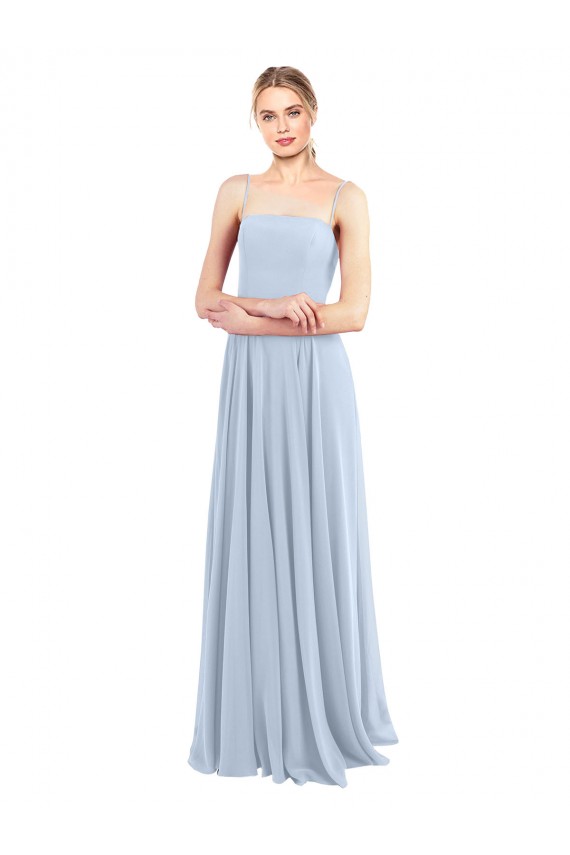 Low Back Light Sky Blue A-Line Square Neck Long Bridesmaid Dress York