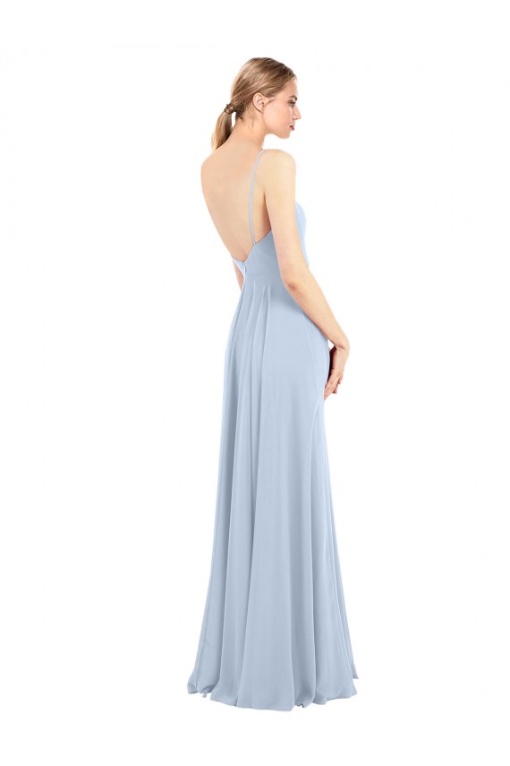 Low Back Light Sky Blue A-Line Square Neck Long Bridesmaid Dress York
