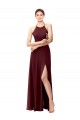 Open Back Burgundy Gold A-Line High Neck Long Bridesmaid Dress York