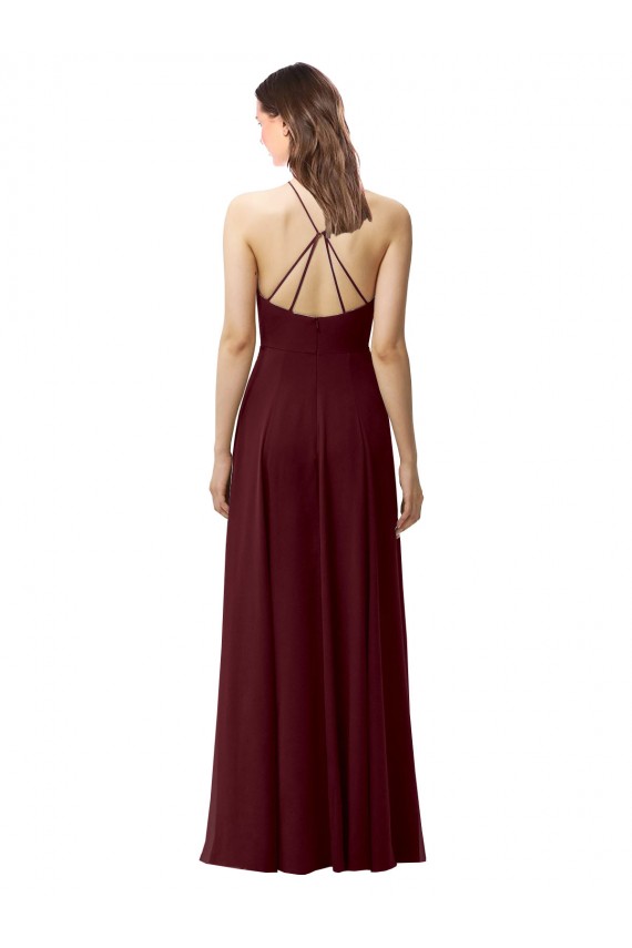 Open Back Burgundy Gold A-Line High Neck Long Bridesmaid Dress York