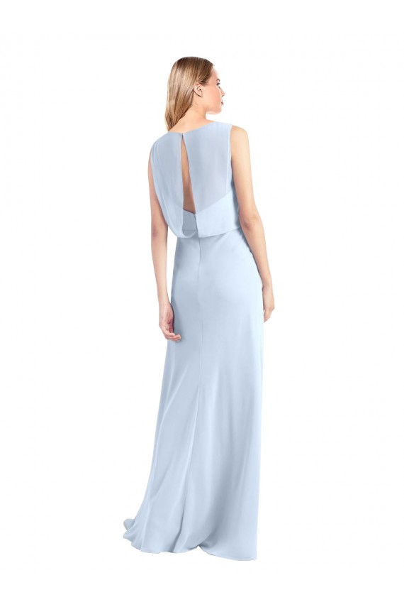 Keyhole Back Light Sky Blue A-Line V-Neck Long Bridesmaid Dress / Evening Gowns York