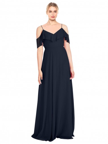 V-Back Dark Navy A-Line V-Neck Long Bridesmaid Dress York