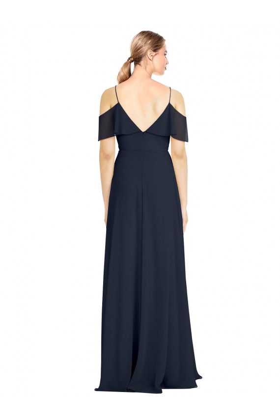 V-Back Dark Navy A-Line V-Neck Long Bridesmaid Dress York