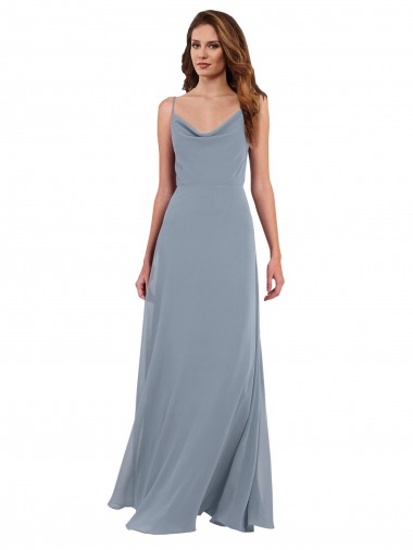 V-Back Dusty Blue A-Line Cowl Neck Long Formal Dress / Bridesmaid Dress York