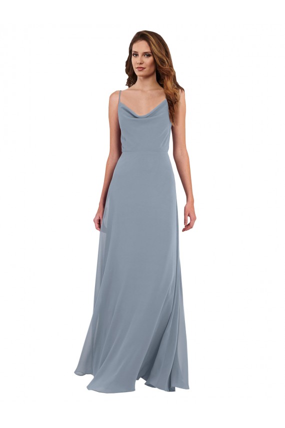 V-Back Dusty Blue A-Line Cowl Neck Long Formal Dress / Bridesmaid Dress York