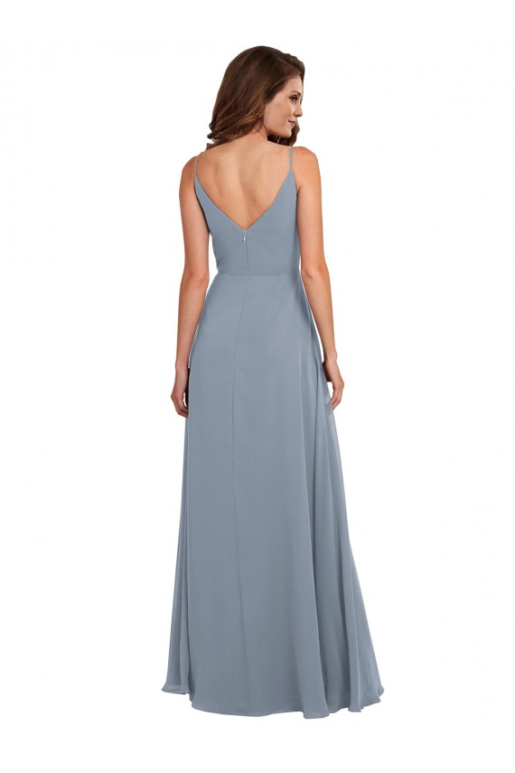 V-Back Dusty Blue A-Line Cowl Neck Long Formal Dress / Bridesmaid Dress York