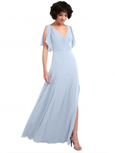 V-Back Light Sky Blue A-Line V-Neck Long Bridesmaid Dresses York