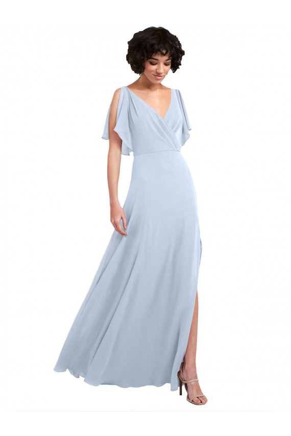 V-Back Light Sky Blue A-Line V-Neck Long Bridesmaid Dresses York
