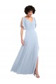 V-Back Light Sky Blue A-Line V-Neck Long Bridesmaid Dresses York