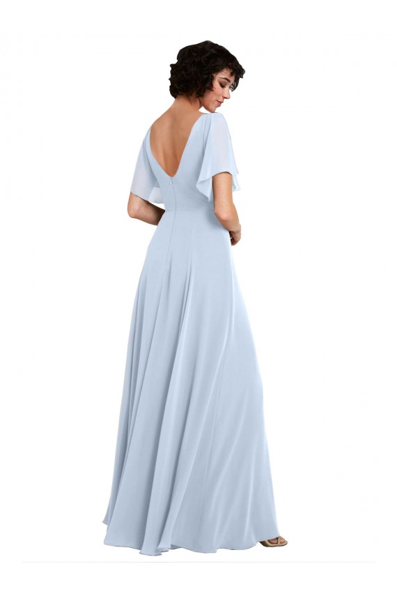 V-Back Light Sky Blue A-Line V-Neck Long Bridesmaid Dresses York