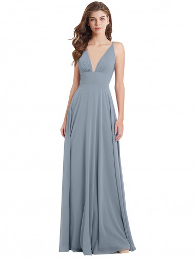 V-Back Dusty Blue A-Line V-Neck Long Bridesmaid Dress / Evening Gowns York