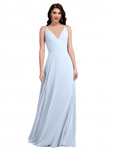V-Back Light Sky Blue A-Line V-Neck Long Evening Dress / Bridesmaid Dress York