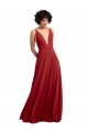 V-Back Red A-Line V-Neck Long Bridesmaid Dress York