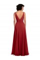 V-Back Red A-Line V-Neck Long Bridesmaid Dress York