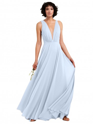 Light Sky Blue A-Line V-Neck Long Bridesmaid Dresses York