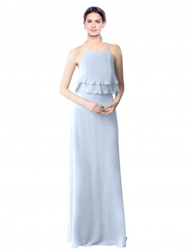 Light Sky Blue A-Line Halter Neck Long Bridesmaid Dresses York