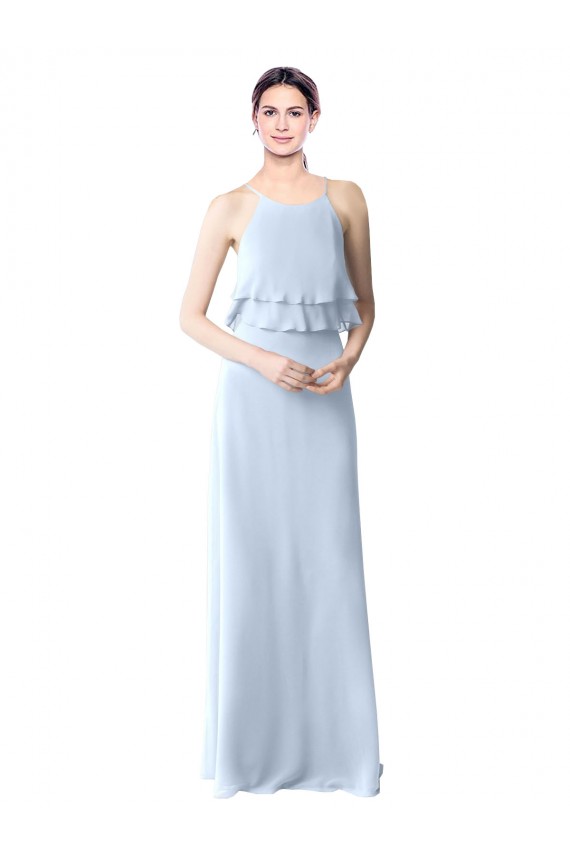 Light Sky Blue A-Line Halter Neck Long Bridesmaid Dresses York