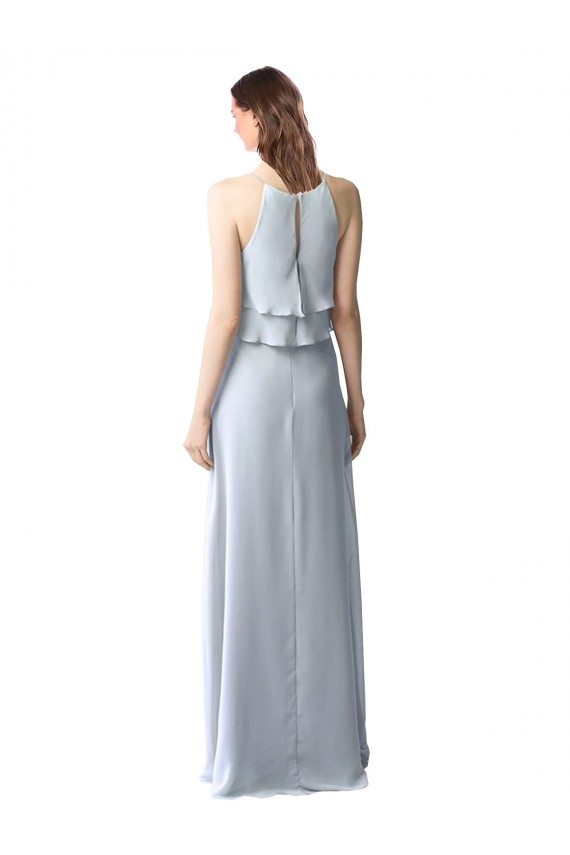 Light Sky Blue A-Line Halter Neck Long Bridesmaid Dresses York