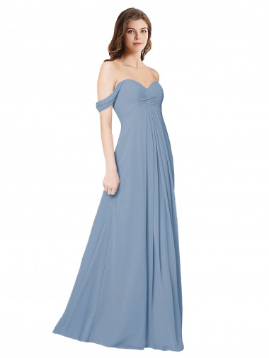 Low Back Dusty Blue A-Line Sweetheart Long Wedding Party Dress York