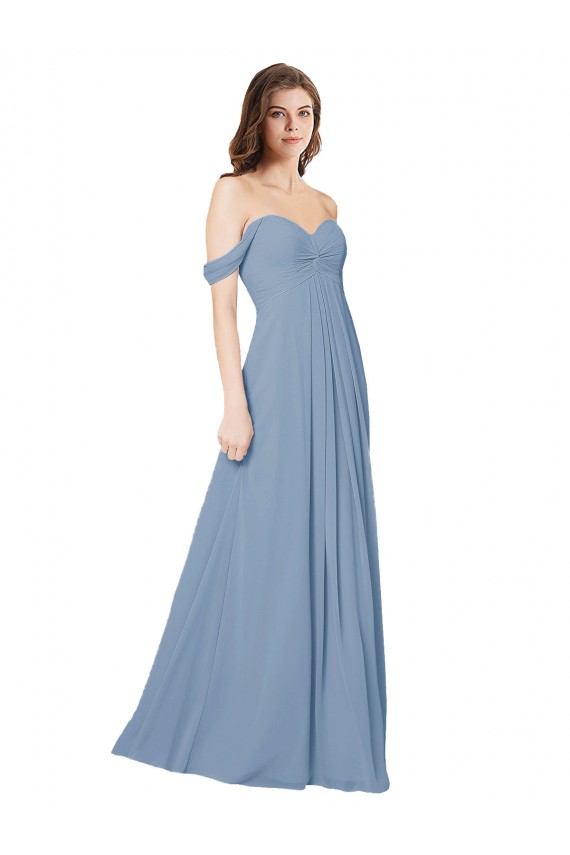 Low Back Dusty Blue A-Line Sweetheart Long Wedding Party Dress York