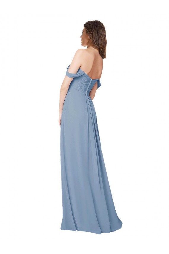 Low Back Dusty Blue A-Line Sweetheart Long Wedding Party Dress York