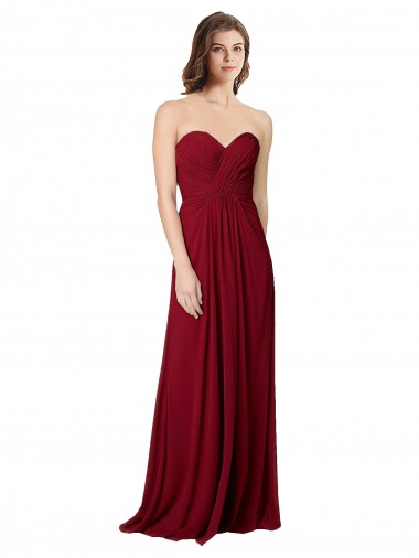 Open Back Burgundy A-Line Sweetheart Long Floor Length Bridesmaid Dress York