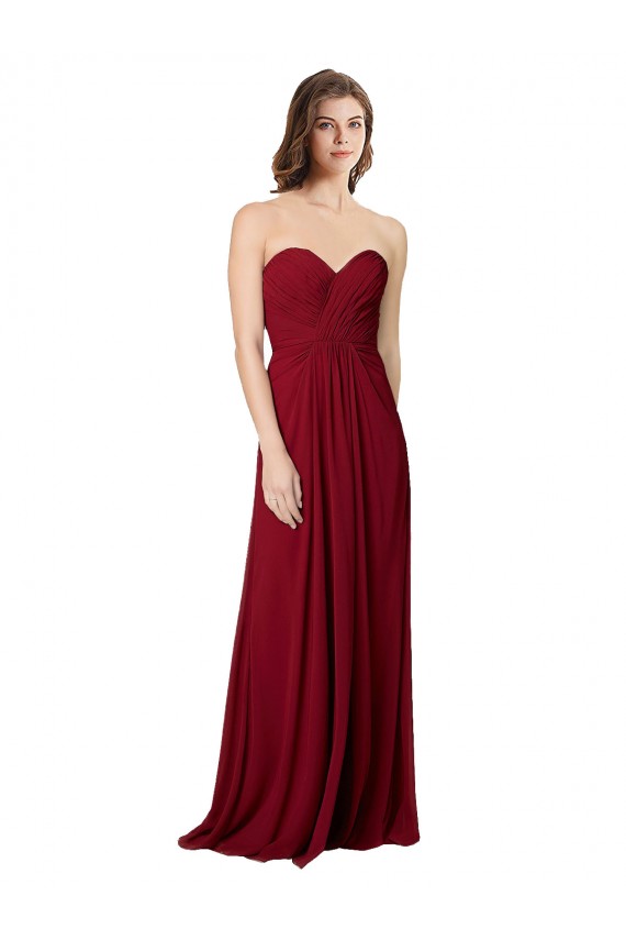 Open Back Burgundy A-Line Sweetheart Long Floor Length Bridesmaid Dress York