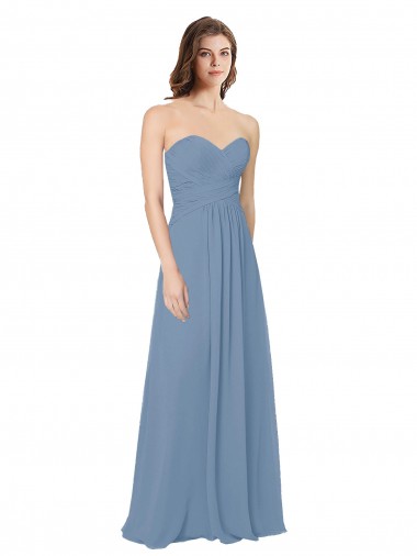 Low Back Dusty Blue A-Line Sweetheart Long Bridesmaid Dress / Evening Gowns York