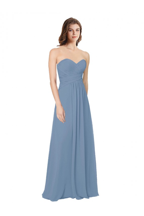 Low Back Dusty Blue A-Line Sweetheart Long Bridesmaid Dress / Evening Gowns York