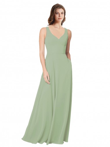 Open Back Smoke Green A-Line Sweetheart Long Formal Dress / Bridesmaid Dress York